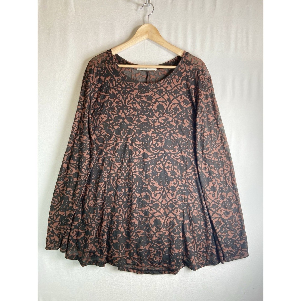 Peruvian Connection Ankara Burnout Long Sleeve Top Size XL Sheer Flowy Boho